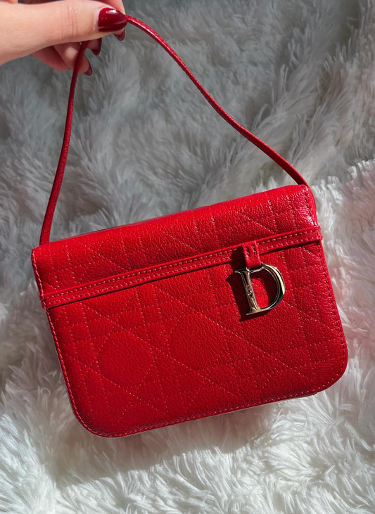 Dior Lady Cannage Leather Red Vanity Pouch Bag